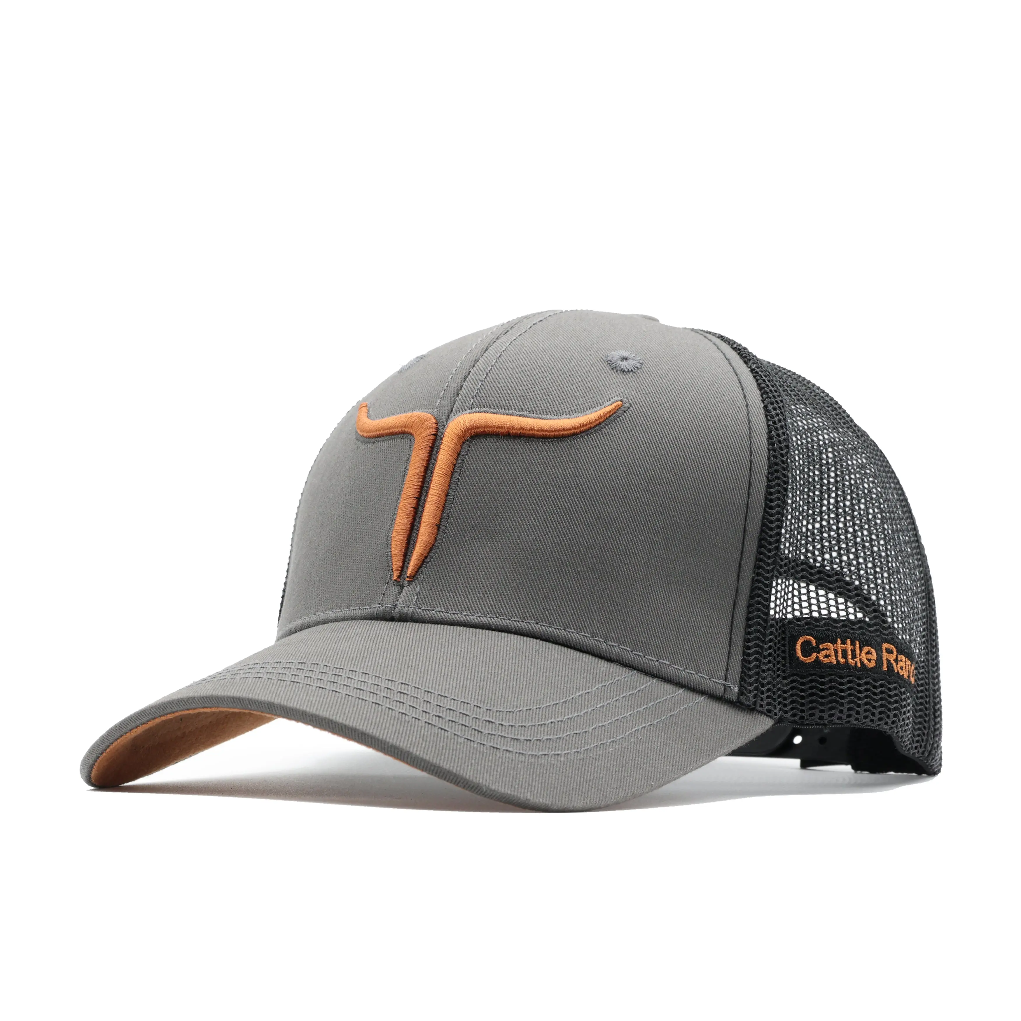 Cattle Ranch - Grey Copper Trucker Hat with Adjustable Snapback & 3D Embroidery Comfortable Suede Cotton Mesh Design Curved Brim
