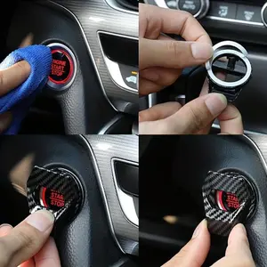 Carbon Fiber Engine Start Stop Button Cover, Universal Car Interior Push Start Switch Trim, Anti Scratch Decorative Ignition Ring Cap, Stylish Auto Accessories for Cars, SUVs & Daily Driving Interior Upgrade summerwins