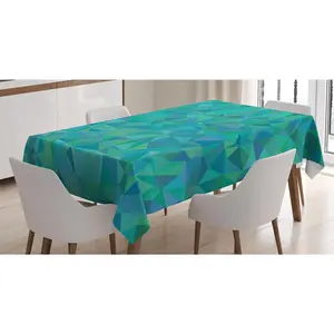 Teal Tablecloth, Abstract Irregular Triangle Mosaic Design and Geometrical Modern Art Image Pattern, Rectangular Table Cover for Dining Room Kitchen Decor, 60" X 90", Green Navy