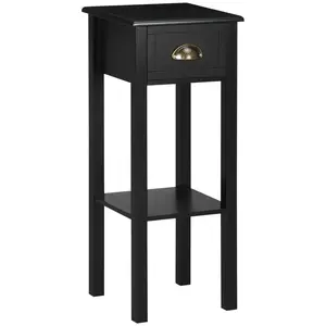 【GOOGREAT】HOMCOM 29" 2-Tier Side Table with Drawer Shelf, End Table for Living Room, Black