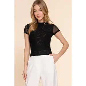 Short Cap Slv High Neck 2 Ply Mesh Top