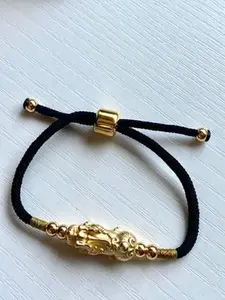 BEST SELLER ! LUCKY ROPE WEALTH 24k Gold plated Pixiu adjustable rope bracelet with solid clasp fits all wrist