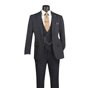 Mavix Collection: 3-Piece Modern Fit Suit with Built-In Pocket Square and Lapel Pin in Charcoal Black