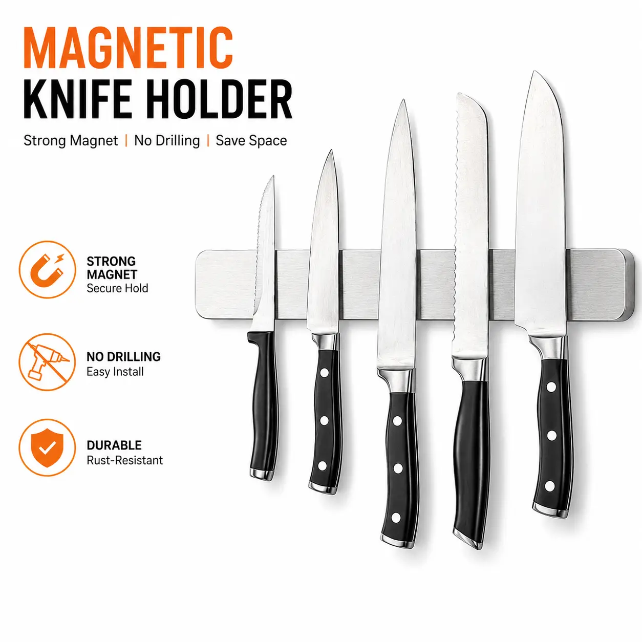 Modern Stainless Steel Magnetic Knife Holder - Double-Sided Kitchenware with Anti-Cutting Design, Stores Knives, Scissors & Metal Tools, Ideal for Home Use & Festival Gifting
