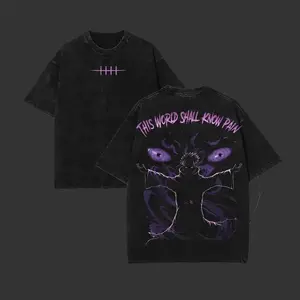 Men's Madara Uchiha Clan Sharingan Pain Akatsuki Vintage Acid-Washed Heavyweight Cotton Oversize Unisex Graphic Tee - Menswear Top, Streetwear Gift for Birthday or Christmas Menswear Top Gamis Crewneck T-Shirt Oversized