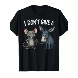 Graphic T-shirt Funny Don't Give a Rat or Donkey T-Shirt – Sarcastic Mouse & Donkey Print Tee, Black Casual Round Neck Short Sleeve Top, Office Humor, Unisex Summer Streetwear, Trending TikTok Tee