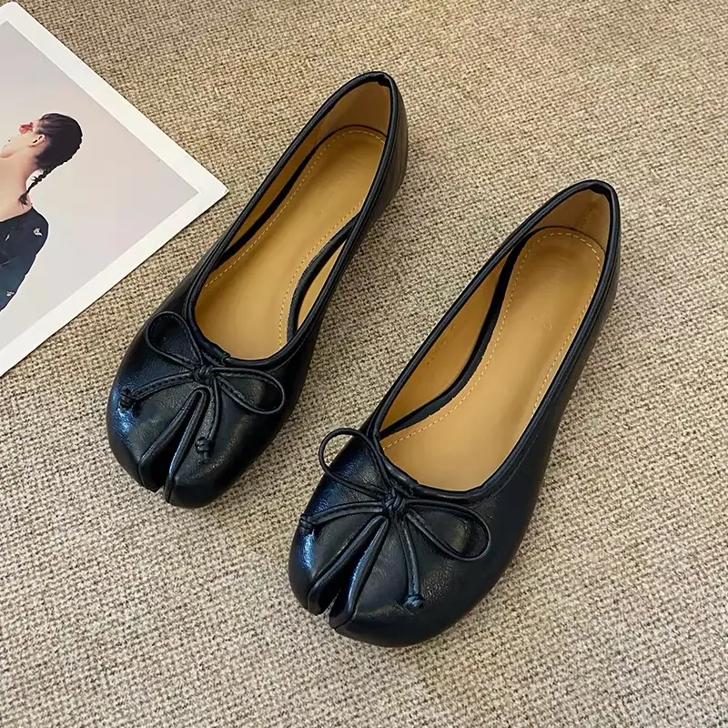 Women's Split-Toe Tabi Ankle Flats - Summer Soft-Padded Bean-Shaped Sole Casual Wear Slip-On Shoes, Lightweight Breathable Plain Hoof-Style Slip-Resistant Daily Loafers for Office, Street