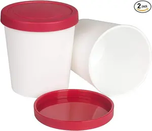 Ice Cream Containers (Set of 2, 1 Quart Each) Freezer Dessert Containers Reusable Ice Cream Storage Tubs with Silicone Lids for Homemade IceCream Frozen Yogurt Sorbet Red