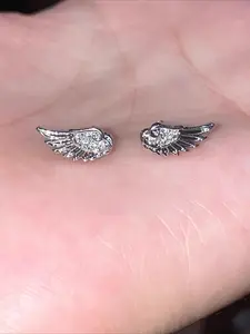 Trendy Unique Design Feather Wings Zircon Mini Earrings for Men and Women, Simple Personalized Party Daily Versatile Screw Back Ear Studs
