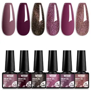 Glitter Nail Gel Polish Set, 6 Counts/set Soak off UV Gel LED Lamp Nail Art Gel, Nail Art & Nail Polish for Women & Girls Nail Care, Nail Art Manicure, Gel Nails