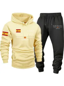 Men's Fleece 2-Piece Set, BARCELONA - Spain, Comfy/Breathable, Trendy, Kangaroo Pocket, Drawstring, Fall/Winter