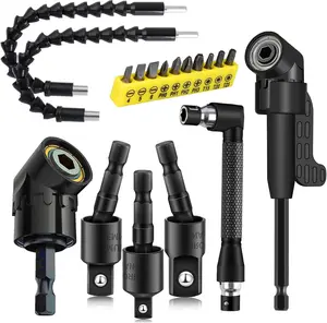 18 count Flexible Drill Bit Extension, Include 3 count Rotatable Socket Adapter 2 count 105 Right Angle Drill Attachment 10 Short  Bits 90 Angled Bits and 2 Bendable Extension Tool