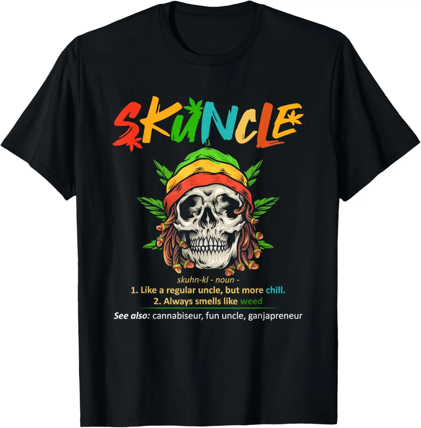 Funny Retro Vintage Uncle Skunkle Weed Smoker T-Shirt Men's Letter Print Round Neck Tee