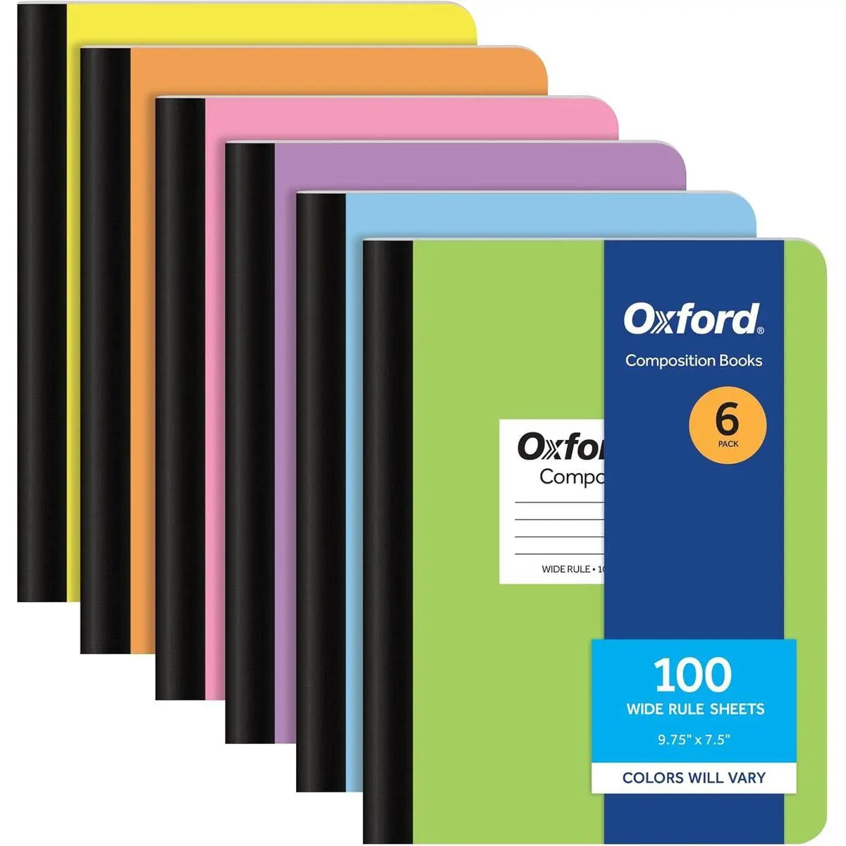 Composition Notebooks, 6 Pack, Cover Colors Vary, Wide Ruled Paper, 9-3/4 x 7-1/2 Inch School Journals, Assorted Pastel Covers, 100 Sheets, per Book (63759)