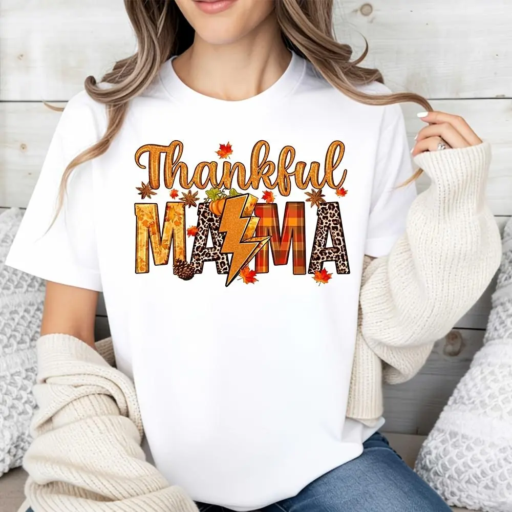 Thankful Mama Leopard Plaid Lightning Bolt Print, Raglan Long-Sleeved T-Shirt, Thanksgiving Autumn Fall Theme, Family Gathering Holiday Part