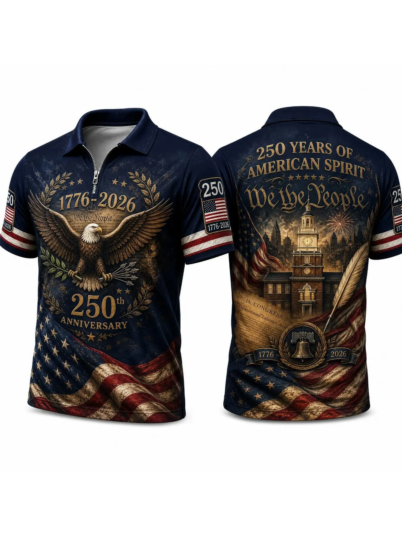 Patriotic American Flag Polo Shirt for Men, Athletic Tops, 250th Commemorative Anniversary 1776-2026, Sporty Athletic Fitted Design, All Season Wear, Summer, Ideal for 4th of July Gifts