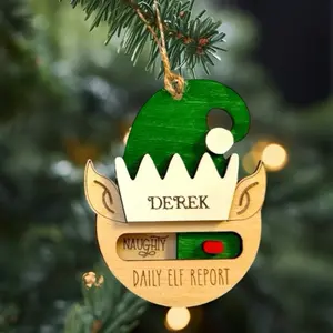 Elf Christmas Ornament for Kids with Naughty or Nice Toggle