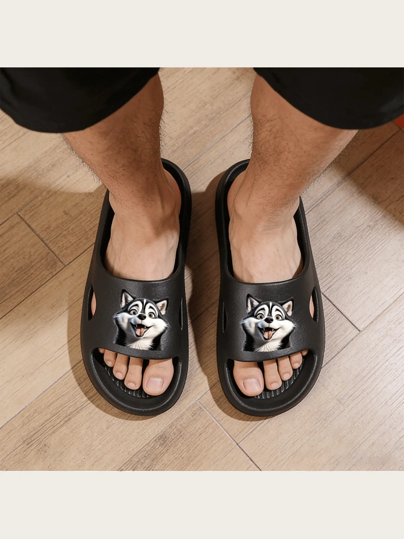 Cute Husky Dog Print Slippers for Women Men Soft Comfortable Home Indoor Non-Slip Warm Plush Fleece Lined House Shoes Animal Cartoon Casual Footwear