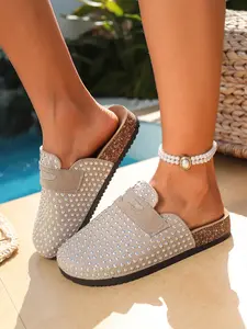 Women's Cork Insole Sandals, Open-Toe Slip-On Flat Shoes, Comfortable Non-Slip Summer Daily Wear, Adjustable Braided Strap, All Seasons, Footwear