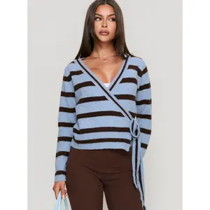 Andras Wrap Knit Sweater Blue Stripe