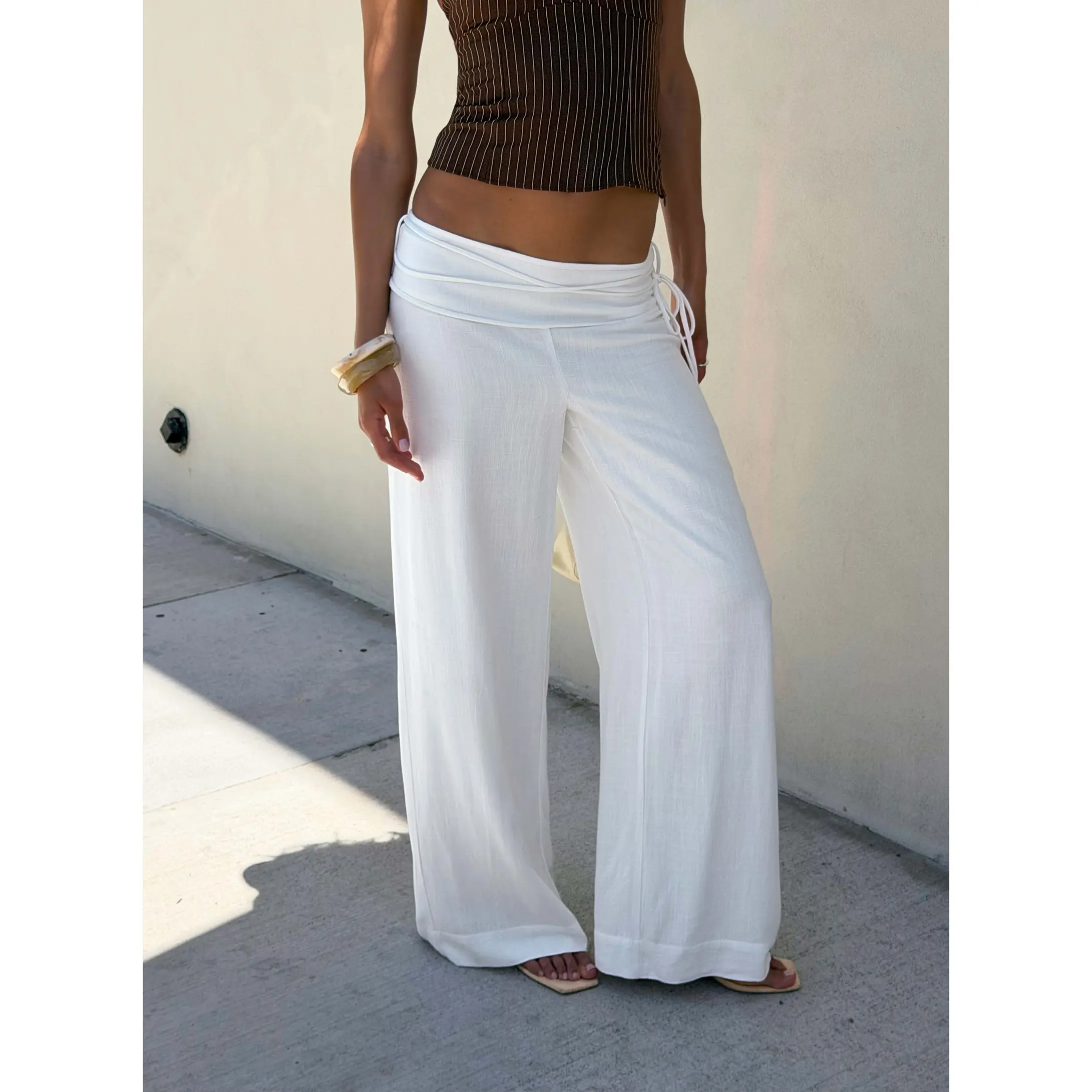 Silver Moon Linen Blend Tie Pants White