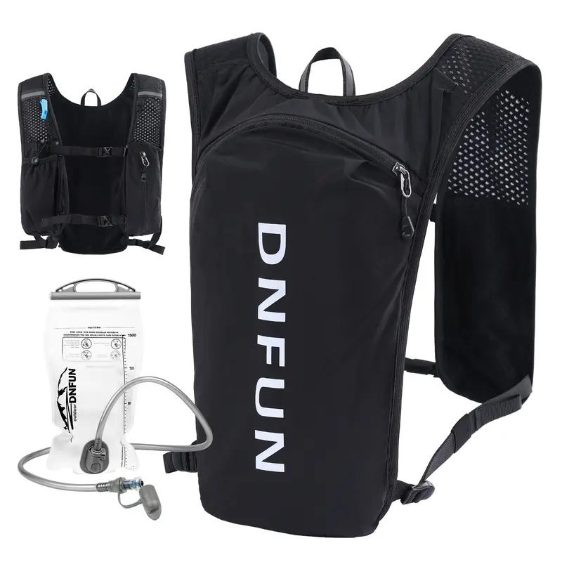 Running Hydration Vest - 1.5L Water Bladder, 140g Lightweight Bounce-Free Nylon Active Gear, Cool Mesh Back, Bottle Pockets, Machine Washable Carrier with Reflective Strip for Trail Running, Jogging Equipment, Sports & Outdoor Accessories