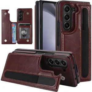 for Samsung Galaxy Z Fold 7/6/5 Case with S Pen Holder and Card Holder, Heavy Duty Shockproof Wallet Protector, Luxury Business Leather Cover Case