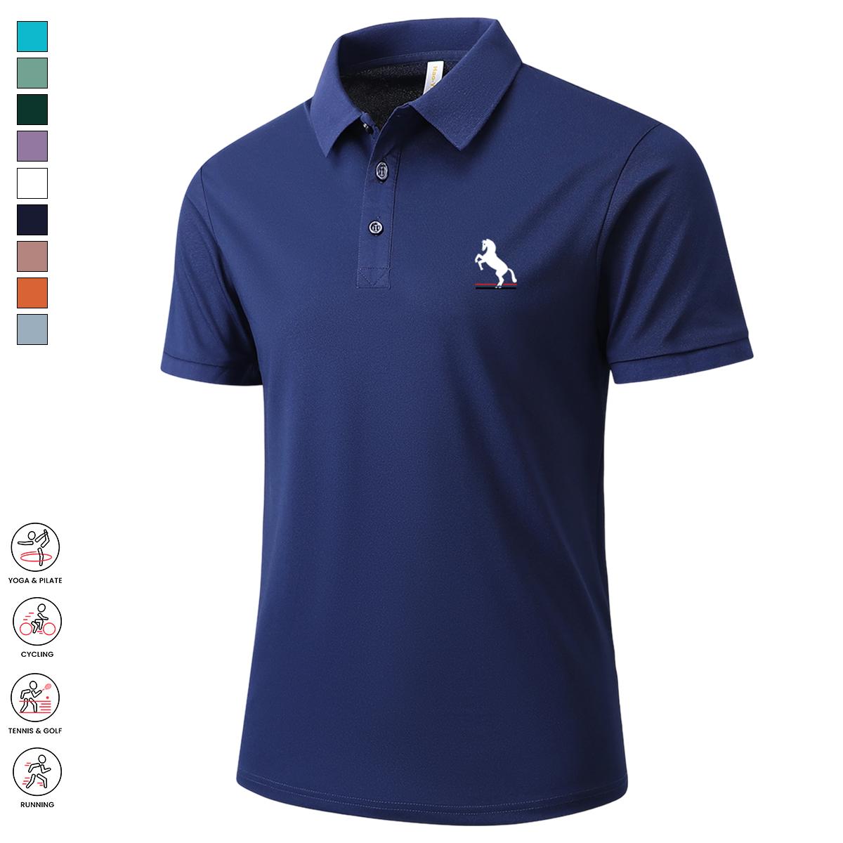 Men’s 7-Pack Summer Polo Shirts - Breathable, Sweat-Absorbing, Conservative, Front-Placket, Preppy, Short-Sleeve, Solid-Color, Regular-Fit Casual Sporty Apparel for Outdoor Activities, Everyday Wear, Conservative Polo Shirts, Front-Placket Polo Shirts