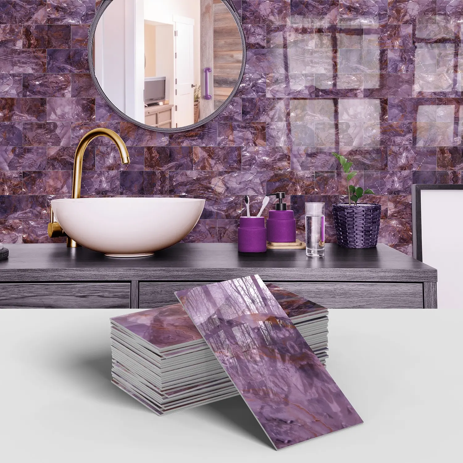 Marble Pattern Self-Adhesive Wall Sticker, Moisture-Proof & Stain Resistant, 4x8 Inches, Suitable for Interior Wall, Basements, Fireplaces, Kitchen Backsplash, Bathroom, Peel And Stick Wallpaper, Waterproof Wallpaper For Bathroom