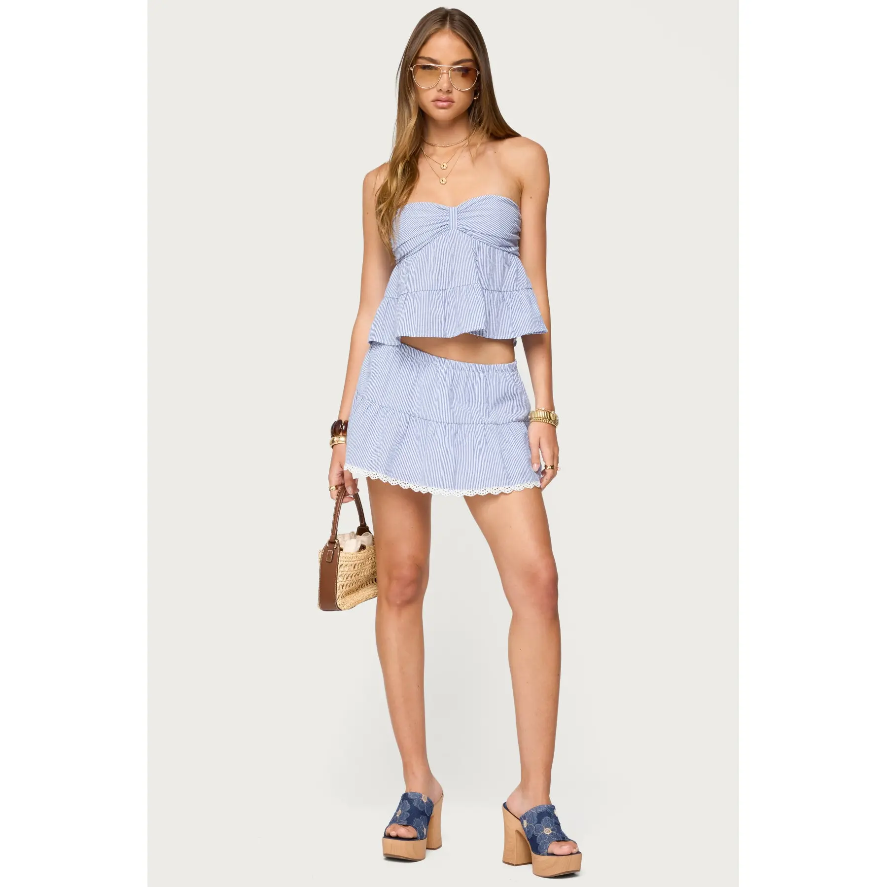 Dora Striped Linen Look Mini Skirt