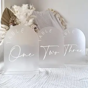 Frosted Arch Wedding Table Numbers with Stands, 5x7 Inch Frosted Arch Acrylic Sign with White Letters, Arched Acrylic Table Numbers for Wedding Reception
