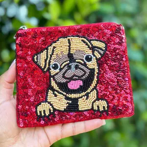 Pug Beaded Pouch Purse