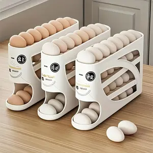 White Three-Tier Rolling Egg Holder 24-Egg Capacity 100000 People Collected Durable Plastic Smooth Surface Space-Saving Side-Door Kitchen Refrigerator Egg Storage Rack