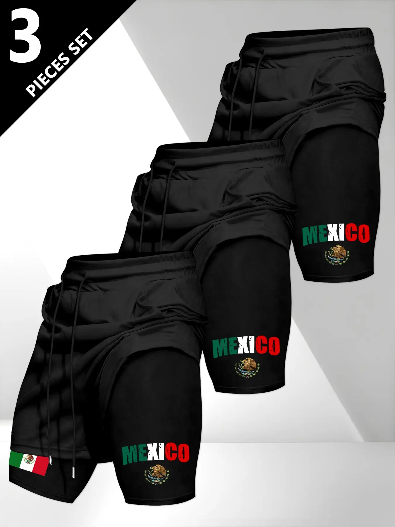Men's Fitness Two-Piece Loose Fit Shorts Set, Baggy Shorts, Mexican Pattern Print, Breathable Fabric, Ideal for Running and Gym Training, Active Shorts, Gym Workout Shorts, Sporty Style, Athletic Shorts Set, Breathable Summer Shorts