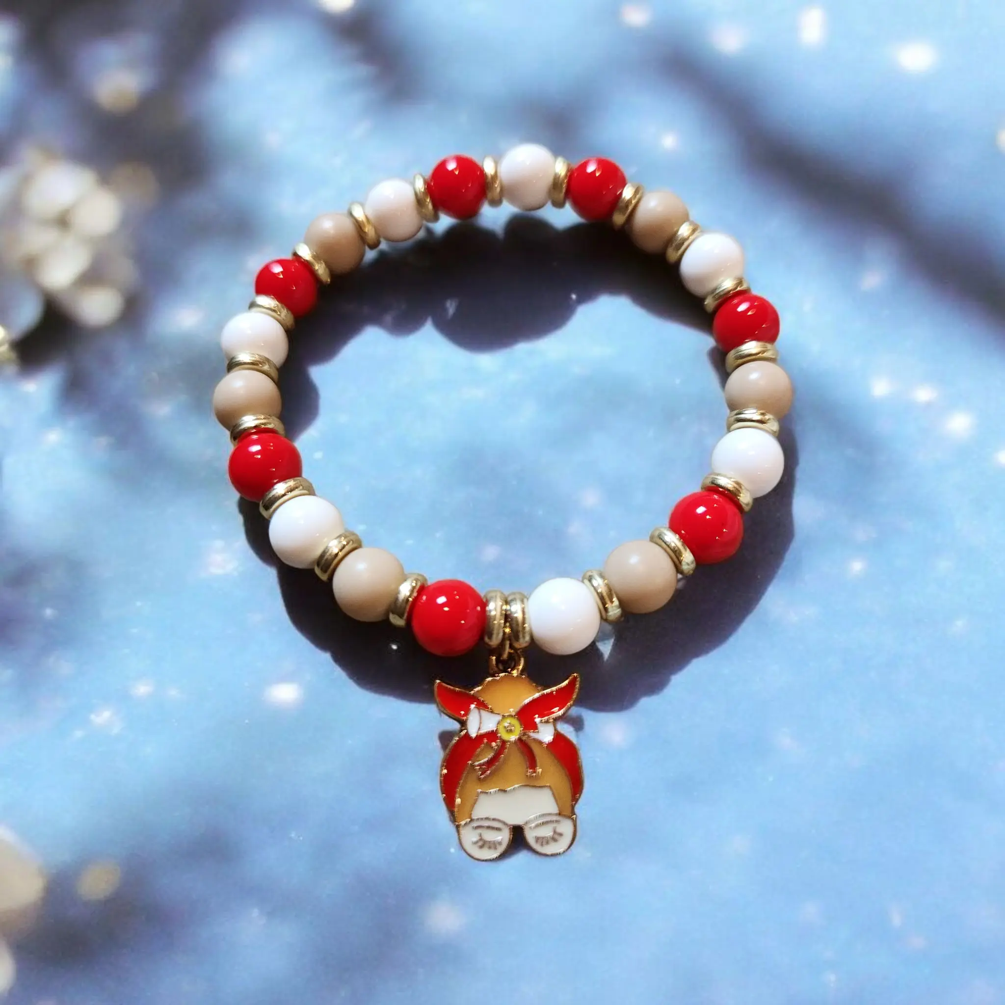 White Red And Beige Teacher Charm Bracelet