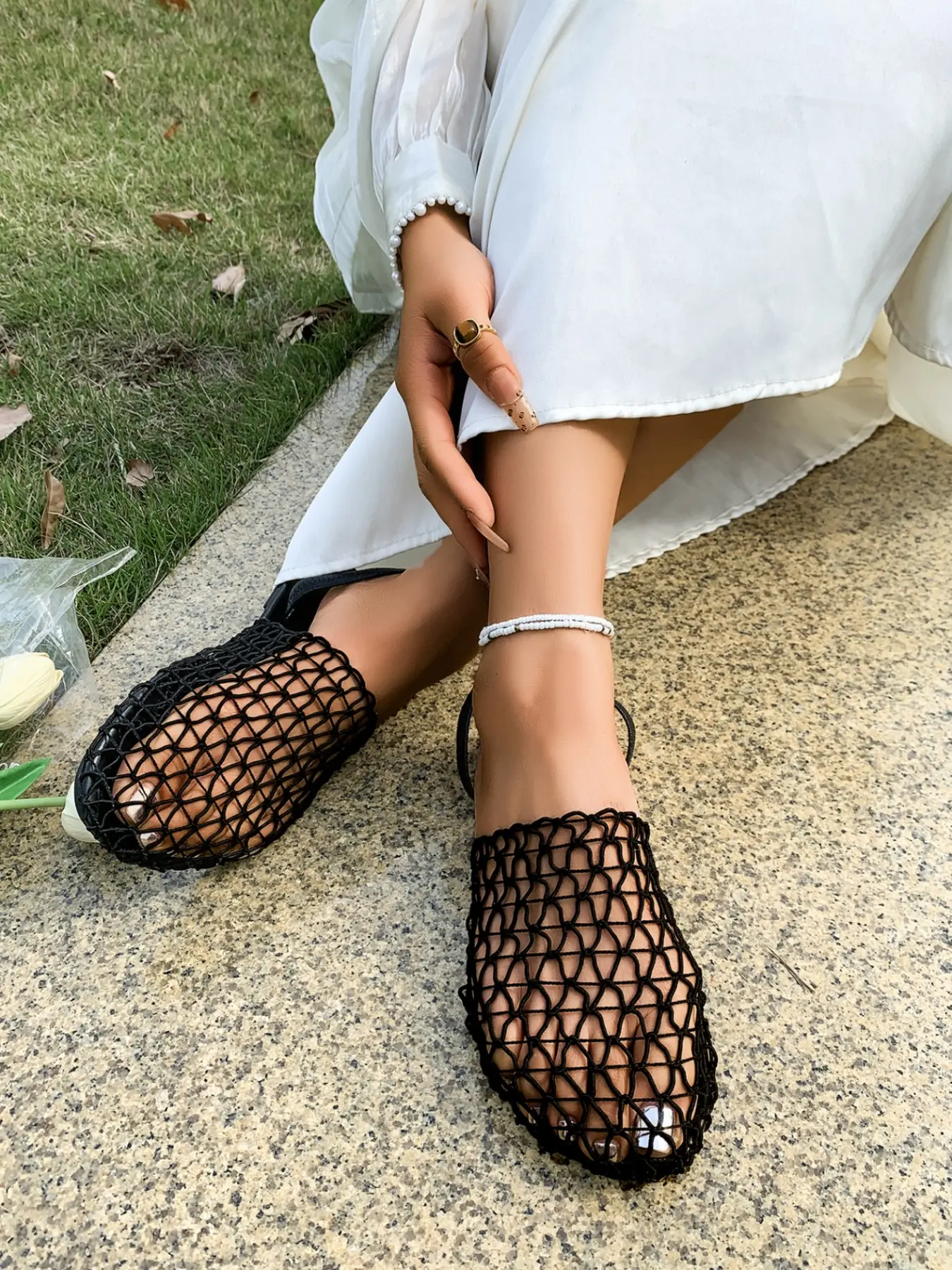 Women's Casual PU Upper Rubber Sole Fishnet Sneakers, Slip On Style, Above-Ankle Design, Plain Pattern, Ideal for Daily Wear & Outdoor Activities