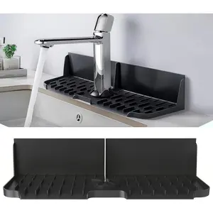 Silicone Kitchen Sink auto Drain Organizer, Kitchen countertop and Sink Splash Guard.Kitchen Sponge Rack and organizing Shelf,Suitable for Cleaning Tools, dispensers, Bottles, Cups (Black)Velvet Bloom15