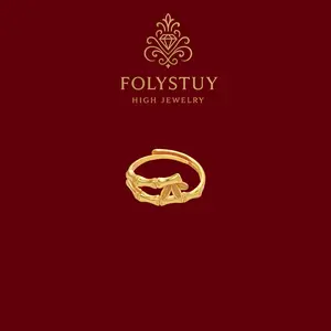 【FOLYSTUY(YNZ56)】Elegant Bamboo - Inspired Ring - Delicate Carved Bamboo Knot Design, Exquisite Detailing