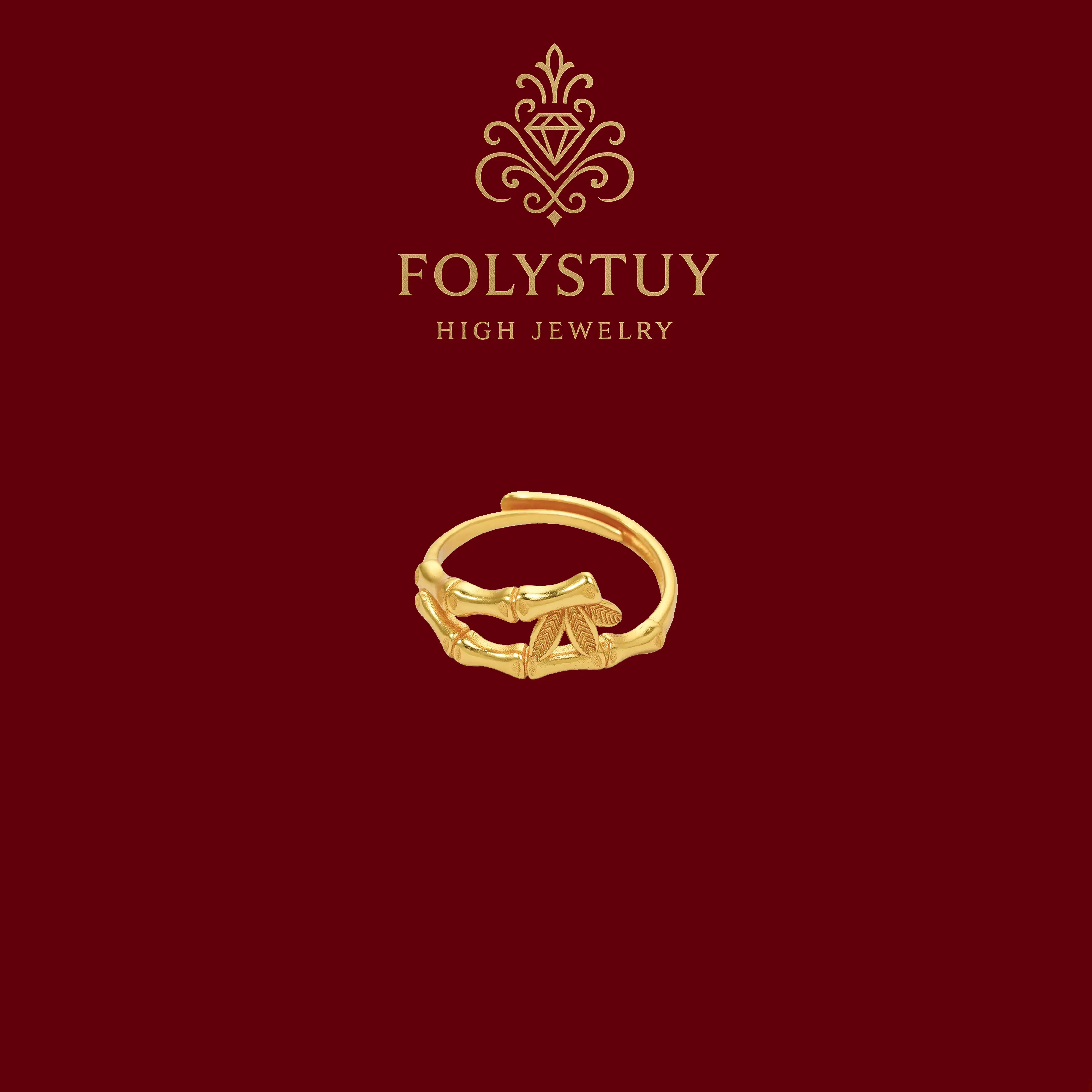 【FOLYSTUY(YNZ56)】Elegant Bamboo - Inspired Ring - Delicate Carved Bamboo Knot Design, Exquisite Detailing