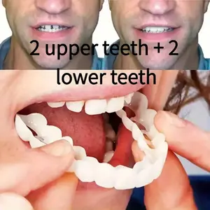 Instant Smile Teeth Fake Teeth for Cosplay Cosmetic Dental Veneers Braces + Case + Pliers Adjustable For Both Men And Women, Featuring A Plaid Design. The Whitening Effect Boosts Confidence.