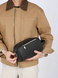 1pc Fashionable and casual men's grooming bag, large capacity double zipper travel storage bag, portable grooming storage bag for business trips, simple texture hand-held bag, a must-have for men, Travel Essentials