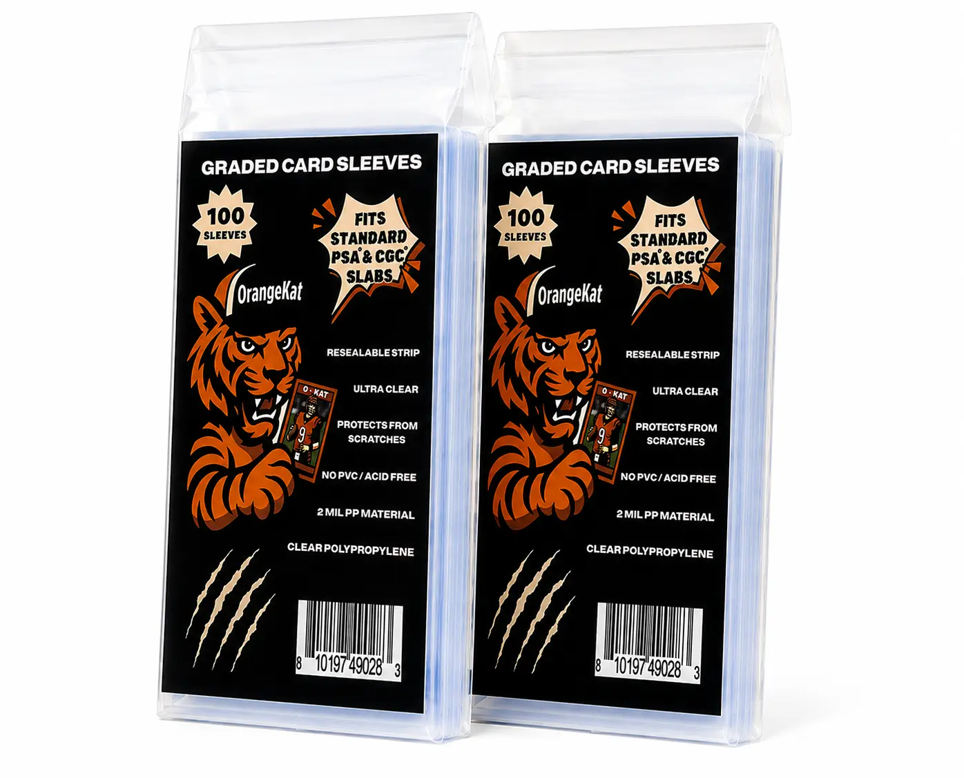 Collectors' Graded Card Sleeve Protectors - Plastic Trading Card Sleeves, Resealable for PSA & CGC Slabs, 2 Packs of 100 Units, Plastic Card Sleeves