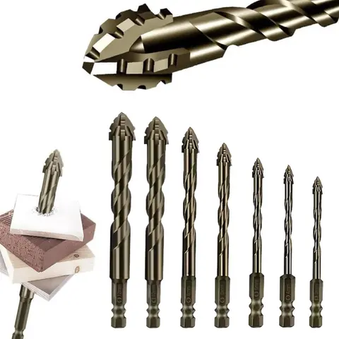 7-Piece High-Hardness Sawtooth Eccentric Diamond Abrasive Drill Bit Set, Heavy-Duty Power Tool & Tool Box Accessories for Tile, Glass, Masonry, Ceramic, Metal/Ceramic Drilling