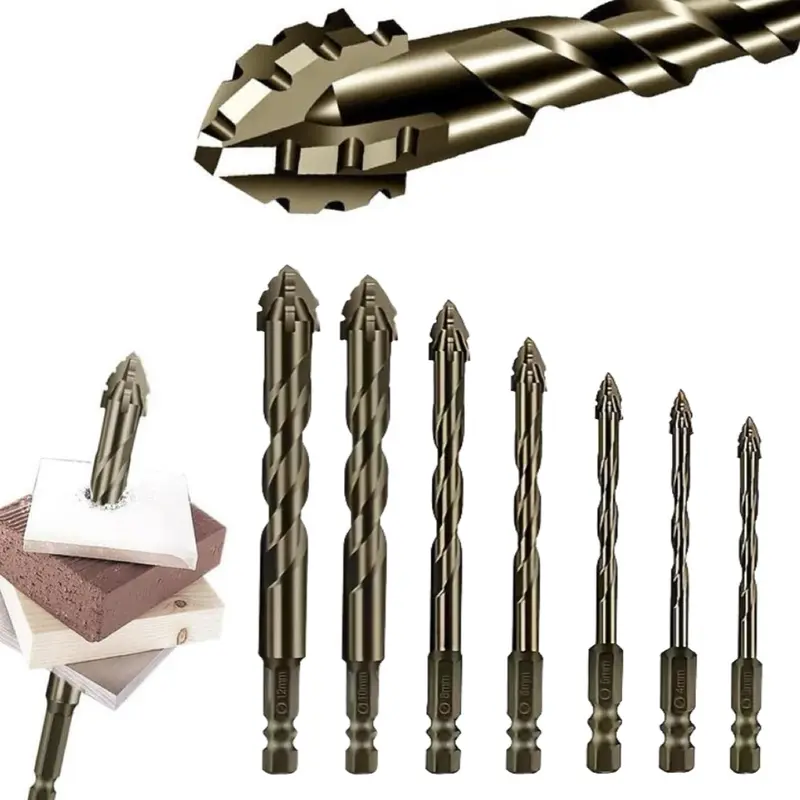 7-Piece High-Hardness Sawtooth Eccentric Diamond Abrasive Drill Bit Set, Heavy-Duty Power Tool & Tool Box Accessories for Tile, Glass, Masonry, Ceramic, Metal/Ceramic Drilling