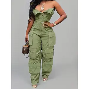 2025 Women’s Clean Fit Jumpsuit – Sexy Strapless Pocket Tube Top | Minimalist Solid Color Workwear One-Piece Women’s Suit GARMENTARY