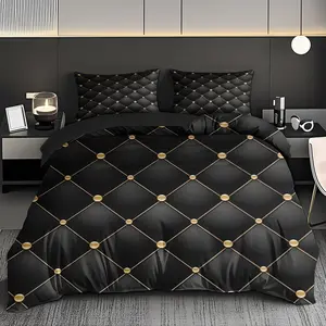 2/3 PCS Black Leather Textured Duvet Cover Set, Bedroom Bedding Set, Skin-Friendly Breathable Bedding Set (1* Duvet Cover +1/2* Pillowcase, No Filling), Suitable For All Year Round, Machine-Washable, Valentine'S Day Gift