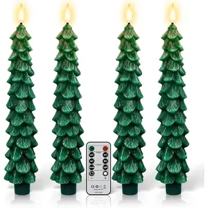 4 Pack Flameless Christmas Tree Candles with Remote, 9.8" LED  Operated Taper Candles, Green  Flickering Candlesticks for Holiday  Decoration (Green)