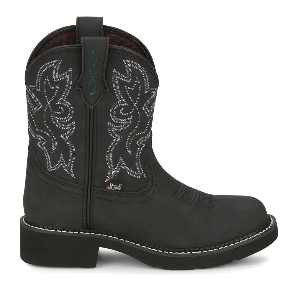 Justin Boots Womens Kay Embroidered Round Toe  Casual Boots Mid Calf Low Heel 1-2" - Black