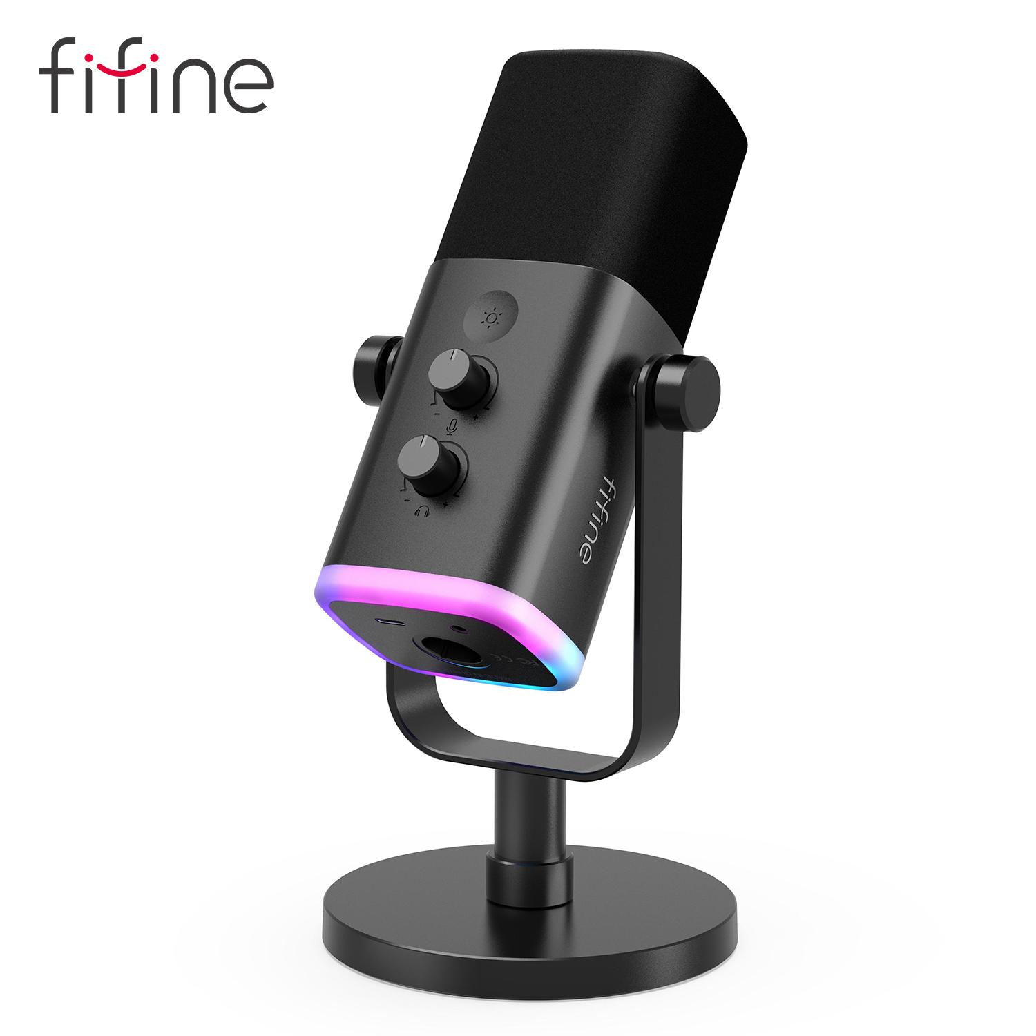 FIFINE AM8 XLR/USB Gaming Microphone for Podcast Recording, Dynamic RGB Mic with Quick Mute, headphone jack, Gain Knob,