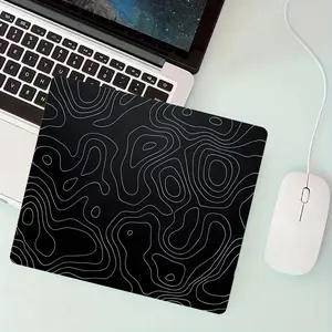Minimalist Black Topographic Contour Small Square Mouse Pad, Stitched Lockedge Rubber Anti-Slip Protective Desk Mat, Ideal for Gamers, Office Workers & Home Desktop Decor